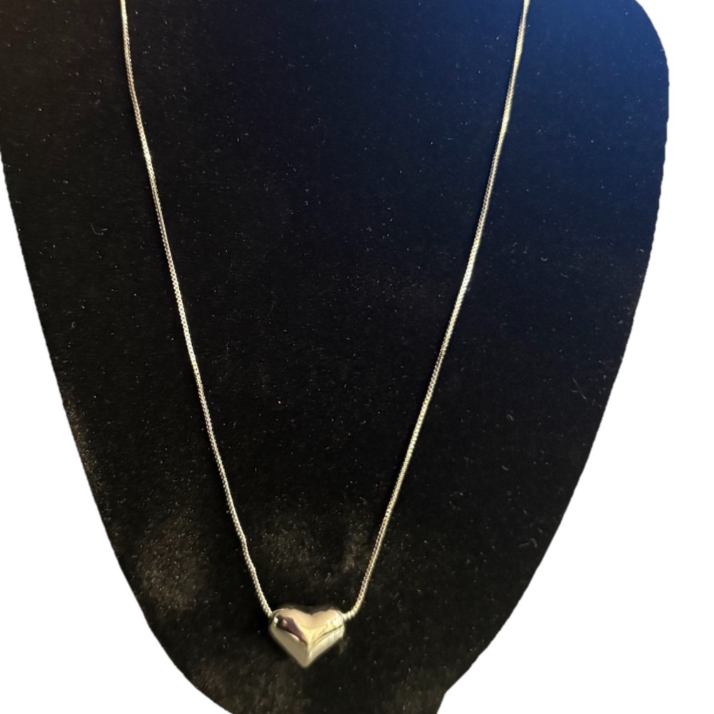 Stamped 925 Sterling Silver Necklace with Puffed Heart Pendant - Picture 6 of 7